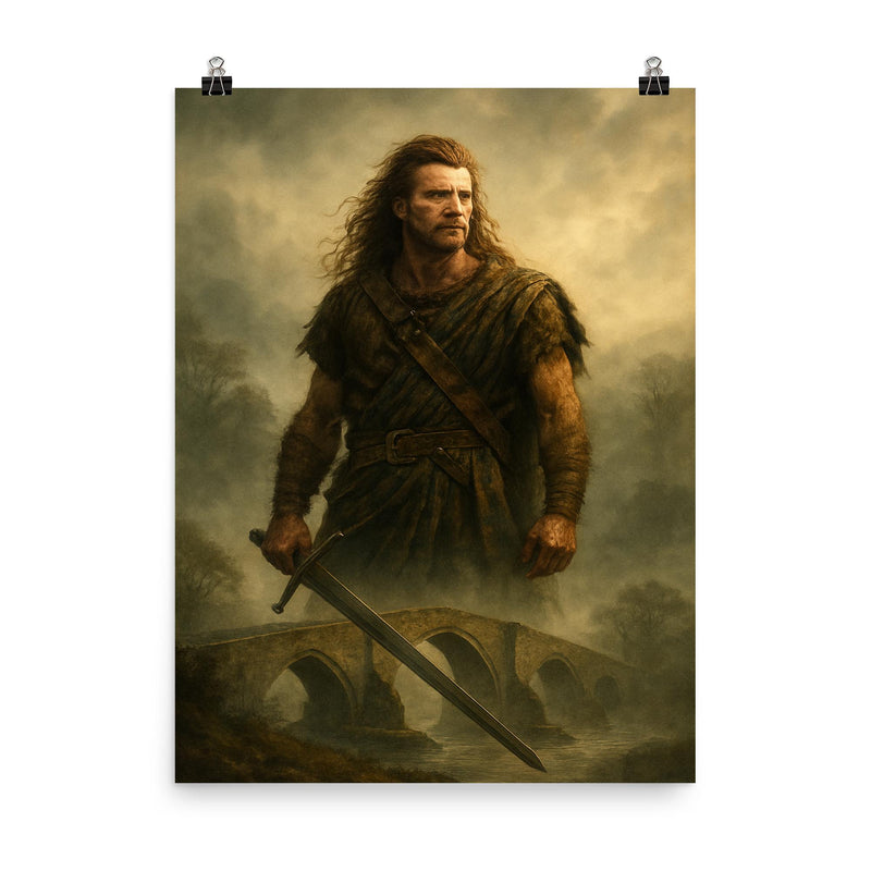 William Wallace at Stirling Bridge mist poster on a plain backdrop in size 8