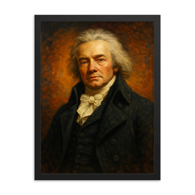 William Wilberforce framed print on a plain backdrop in size 18
