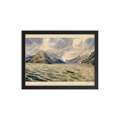 Wind Mountain watercolor painting by James M Alden, c 1860 framed print on a plain backdrop in size 12"x16".