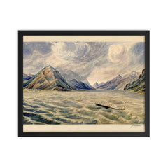 Wind Mountain watercolor painting by James M Alden, c 1860 framed print on a plain backdrop in size 16"x20".