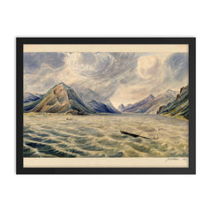 Wind Mountain watercolor painting by James M Alden, c 1860 framed print on a plain backdrop in size 18"x24".