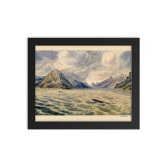 Wind Mountain watercolor painting by James M Alden, c 1860 framed print on a plain backdrop in size 8"x10".
