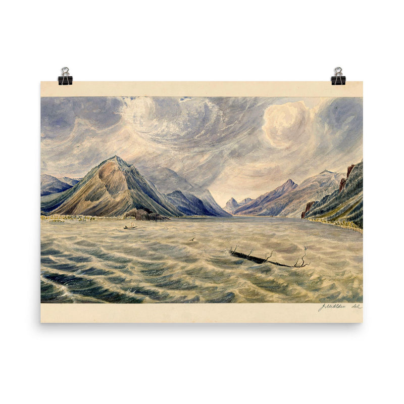 Wind Mountain watercolor painting by James M Alden, c 1860 poster on a plain backdrop in size 8