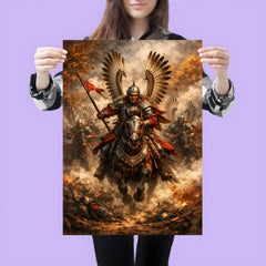 Winged Hussar charge through autumn smoke poster 3