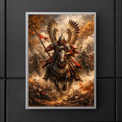 Winged Hussar charge through autumn smoke poster 5