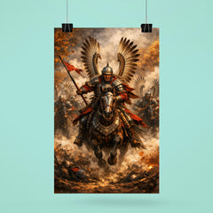 Winged Hussar charge through autumn smoke poster 6