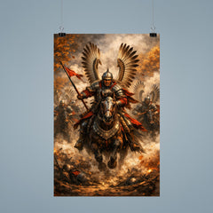 Winged Hussar charge through autumn smoke poster 9