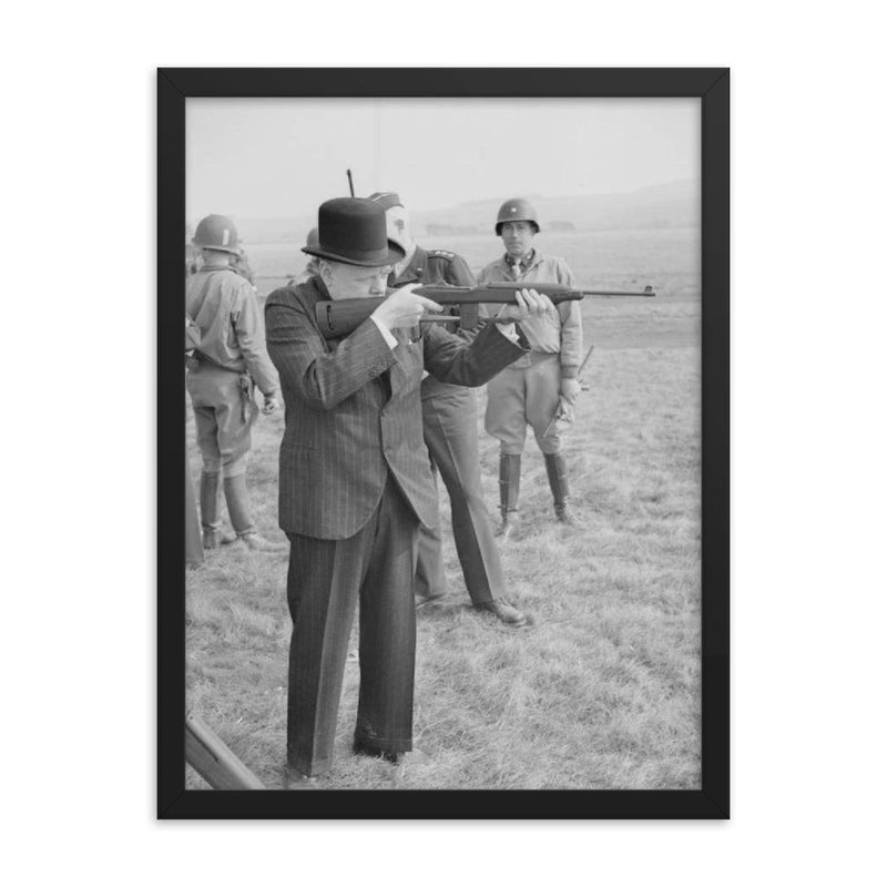 Winston Churchill framed print on a plain backdrop in size 18