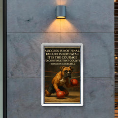 winston churchill quote courage to continue boxer dog knocked down success failure poster 2