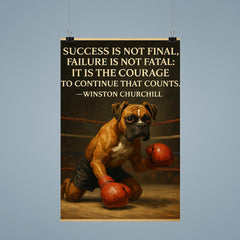 winston churchill quote courage to continue boxer dog knocked down success failure poster 9