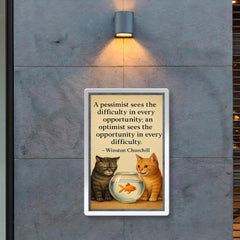 winston churchill quote optimist pessimist two cats poster 2