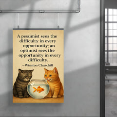 winston churchill quote optimist pessimist two cats poster 4