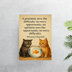 winston churchill quote optimist pessimist two cats poster 7