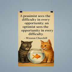 winston churchill quote optimist pessimist two cats poster 9