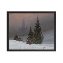 Winter Landscape by Caspar David Friedrich, 1811 framed print on a plain backdrop in size 16"x20".