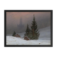 Winter Landscape by Caspar David Friedrich, 1811 framed print on a plain backdrop in size 18"x24".