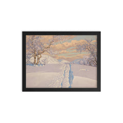Winter Landscape with Ski Tracks by Gustaf Fjaestad framed print on a plain backdrop in size 12"x16".