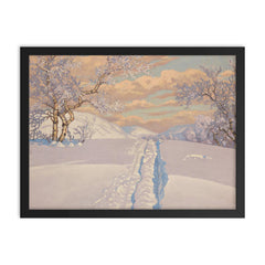 Winter Landscape with Ski Tracks by Gustaf Fjaestad framed print on a plain backdrop in size 18"x24".
