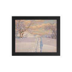 Winter Landscape with Ski Tracks by Gustaf Fjaestad framed print on a plain backdrop in size 8"x10".