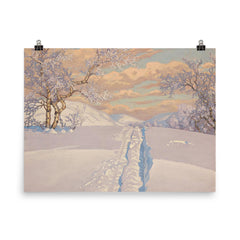 Winter Landscape with Ski Tracks by Gustaf Fjaestad poster on a plain backdrop in size 8"x10".