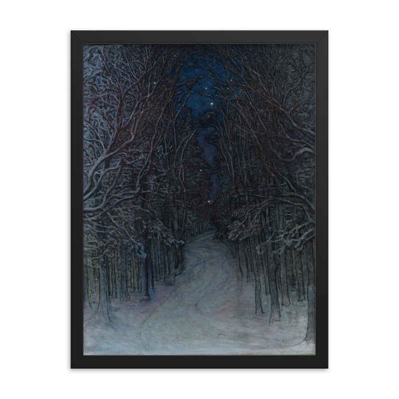 Winter Night in the Forest by Otto Hesselbom framed print on a plain backdrop in size 18
