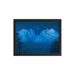 Winter Night in the Mountains by Harald Sohlberg, 1914 framed print on a plain backdrop in size 12"x16".
