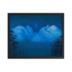 Winter Night in the Mountains by Harald Sohlberg, 1914 framed print on a plain backdrop in size 16"x20".