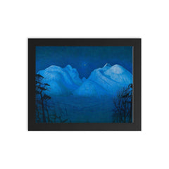 Winter Night in the Mountains by Harald Sohlberg, 1914 framed print on a plain backdrop in size 8"x10".