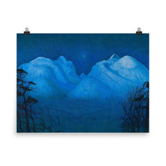 Winter Night in the Mountains by Harald Sohlberg, 1914 poster on a plain backdrop in size 8"x10".