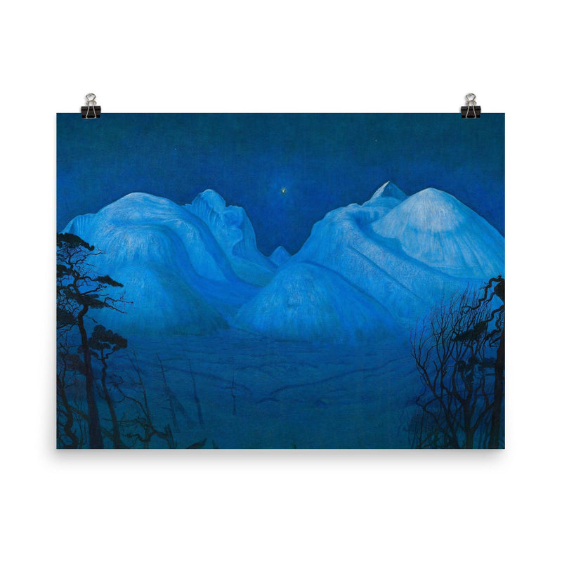 Winter Night in the Mountains by Harald Sohlberg, 1914 poster on a plain backdrop in size 8