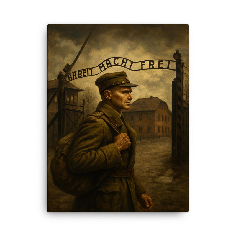 Witold Pilecki entering Auschwitz voluntarily canvas print on a plain backdrop in size 18