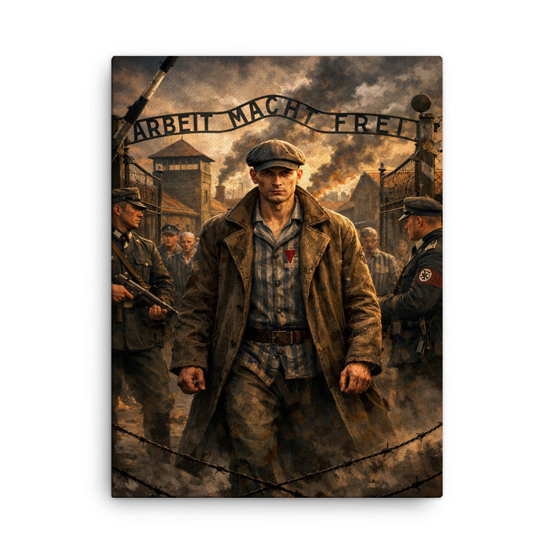 Witold Pilecki entering Auschwitz voluntarily canvas print on a plain backdrop in size 18
