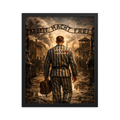 Witold Pilecki entering Auschwitz voluntarily framed print on a plain backdrop in size 16"x20".