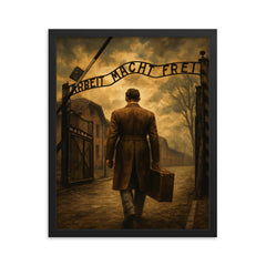 Witold Pilecki entering Auschwitz voluntarily framed print on a plain backdrop in size 16"x20".