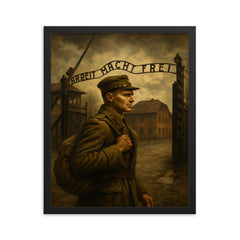 Witold Pilecki entering Auschwitz voluntarily framed print on a plain backdrop in size 16"x20".