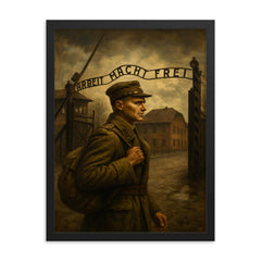 Witold Pilecki entering Auschwitz voluntarily framed print on a plain backdrop in size 18"x24".