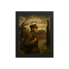 Witold Pilecki entering Auschwitz voluntarily framed print on a plain backdrop in size 8"x10".