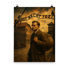 Witold Pilecki entering Auschwitz voluntarily poster on a plain backdrop in size 8"x10".