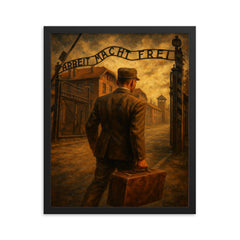 Witold Pilecki entering Auschwitz willingly framed print on a plain backdrop in size 16"x20".