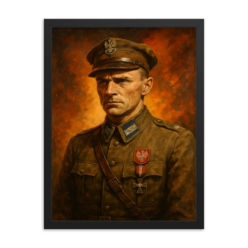 Witold Pilecki framed print on a plain backdrop in size 18