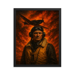 Witold Urbanowicz over burning skies framed print on a plain backdrop in size 16"x20".
