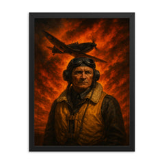 Witold Urbanowicz over burning skies framed print on a plain backdrop in size 18"x24".