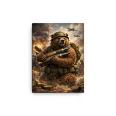 Wojtek the bear carrying artillery shells canvas print on a plain backdrop in size 12"x16".