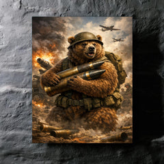 Wojtek the bear carrying artillery shells metal print mockup
