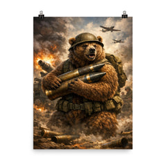 Wojtek the bear carrying artillery shells poster on a plain backdrop in size 8"x10".