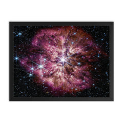 Wolf-Rayet star by the James Webb Space Telescope framed print on a plain backdrop in size 18"x24".