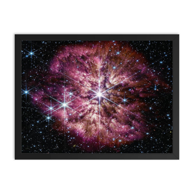 Wolf-Rayet star by the James Webb Space Telescope framed print on a plain backdrop in size 18