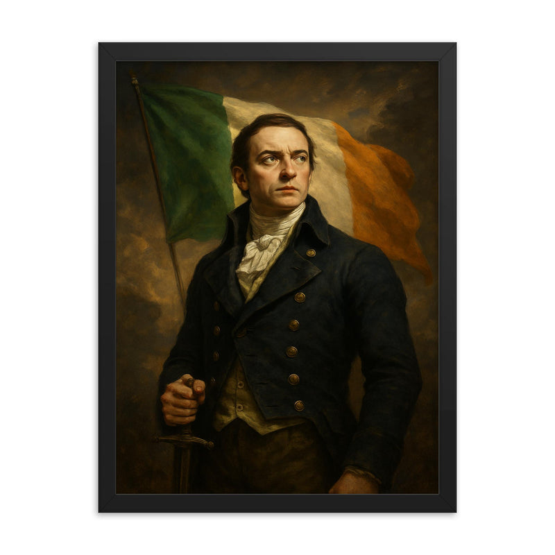 Wolfe Tone framed print on a plain backdrop in size 18