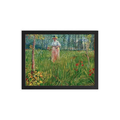 Woman in a Garden by Vincent van Gogh, 1887 framed print on a plain backdrop in size 12"x16".