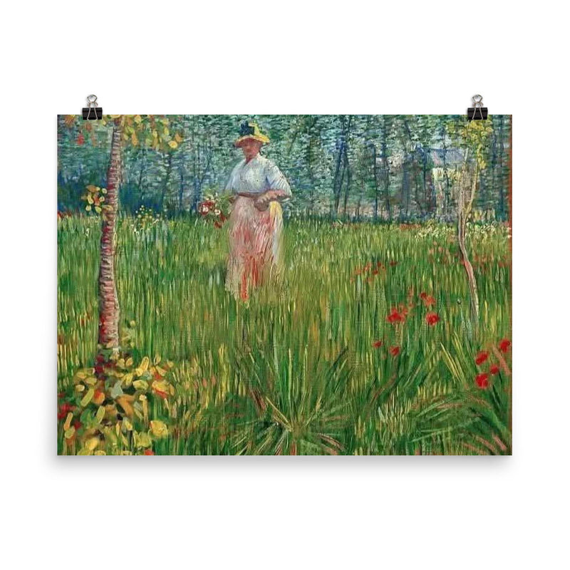 Woman in a Garden by Vincent van Gogh, 1887 poster on a plain backdrop in size 8